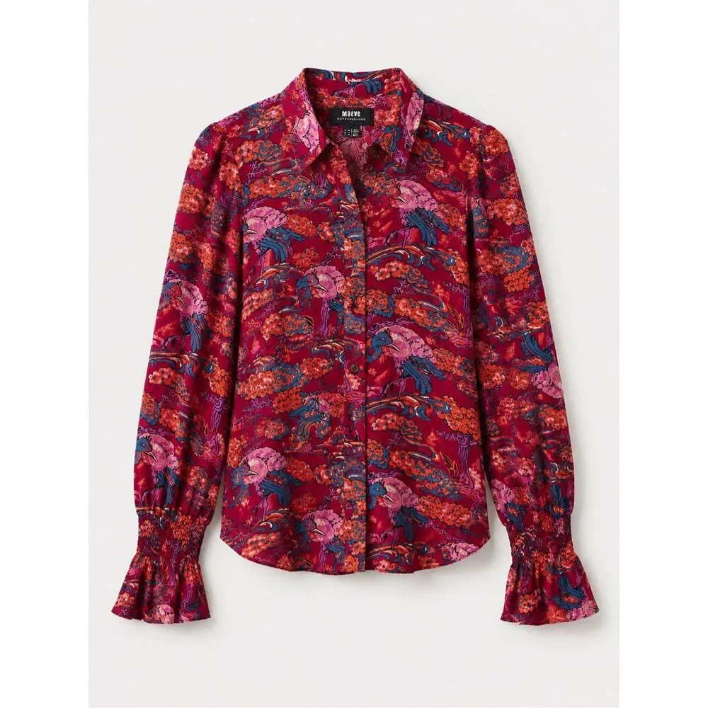 NWOT Maeve by Anthropologie Darla Printed Button-Down Blouse | Vibrant Artistic